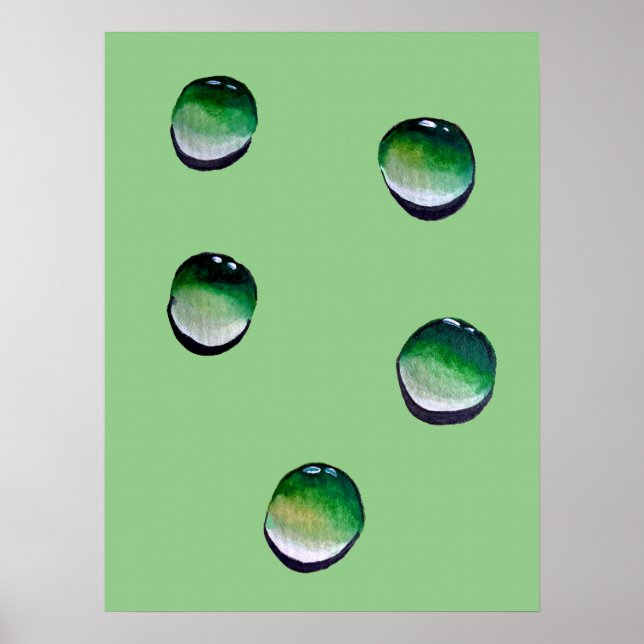 Green water drops water art poster (Front)