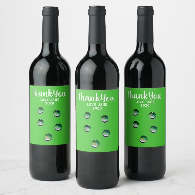 Green water drops water art wine label (Bottles)