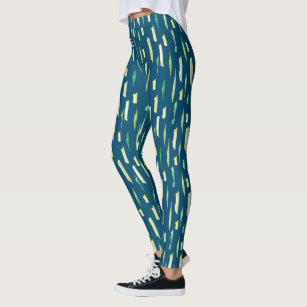 Green Watercolor Abstract Brush Strokes Pattern Leggings