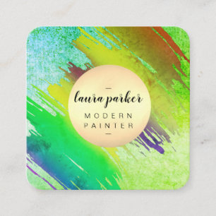 Green Watercolor Abstract Paint Artist Minimal Square Business Card