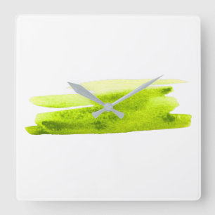 Green watercolor abstract stripe square wall clock