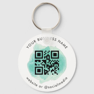 Green Watercolor Add Custom Company QR Code Scan Key Ring