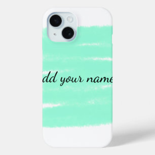 Green watercolor add name text message here throw  iPhone 15 case