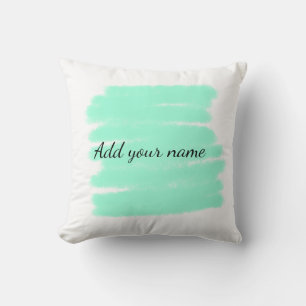 Green watercolor add name text message here throw cushion