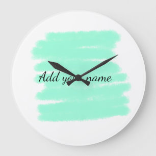 Green watercolor add name text message here throw large clock