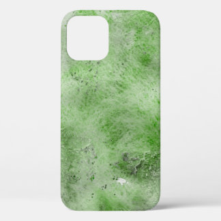 Green watercolor and ink paper textures on white b iPhone 12 case