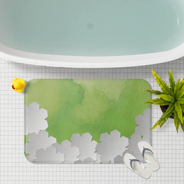 Green Watercolor and White Flowers Bath Mat (Creator Uploaded)