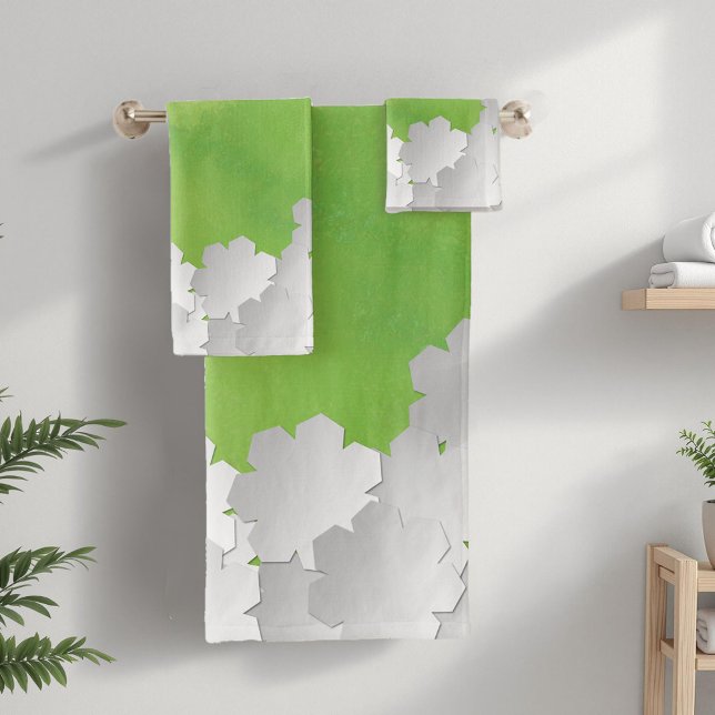Green Watercolor and White Flowers Bath Towel Set (Creator Uploaded)