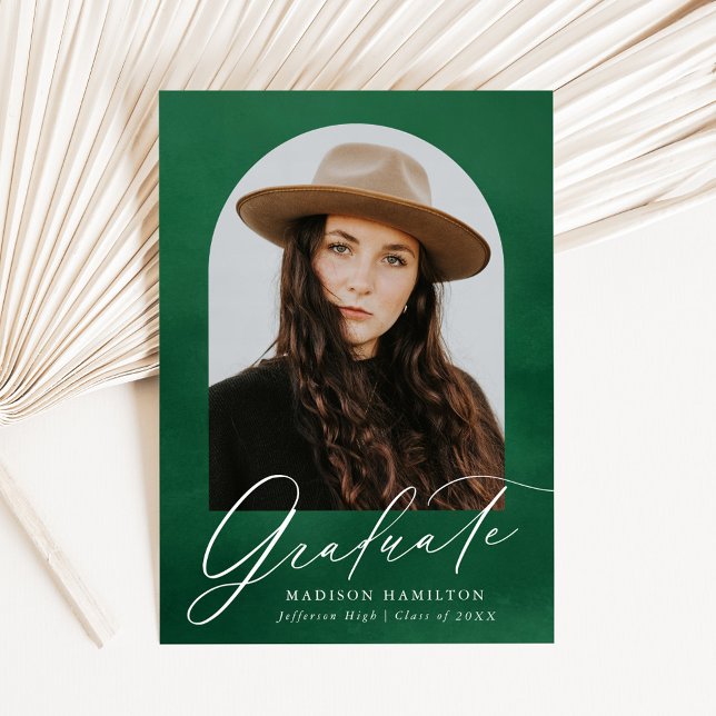 Green Watercolor Arch Photo Graduation Announcement (Creator Uploaded)