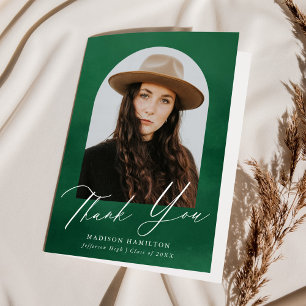 Green Watercolor Arch Photo Graduation Thank You Card