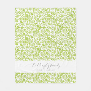 Green Watercolor Art FAMILY NAME Location Decor Fleece Blanket