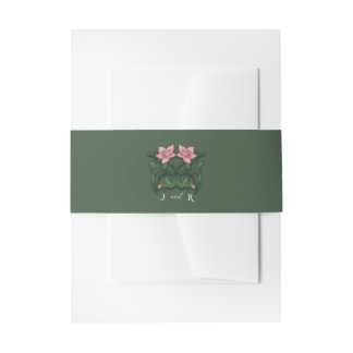 Green Watercolor Art Nouveau Wedding Invitation Belly Band