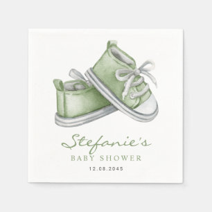 Green Watercolor Baby Booties Baby Shower Napkin