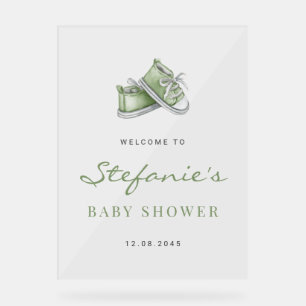 Green Watercolor Baby Shoes Baby Shower Acrylic Sign