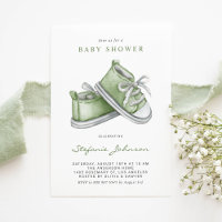 Green Watercolor Baby Shoes Baby Shower