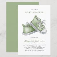 Green Watercolor Baby Shoes Baby Shower Invitation