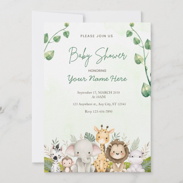 Green Watercolor Baby Shower Invitations Boy (Front)
