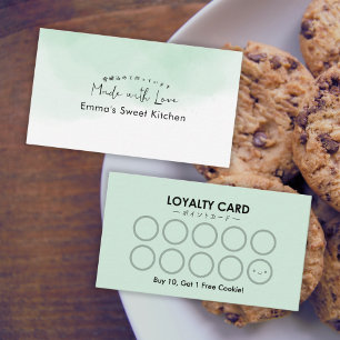 Green Watercolor Bakery Rewards Loyalty Business Card