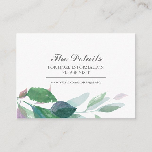 Green Watercolor Botanical Guest Details Insert (Front)