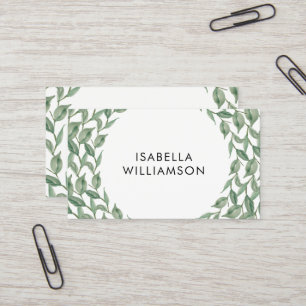 Green Watercolor Botanical Laurel Wreath Modern Business Card