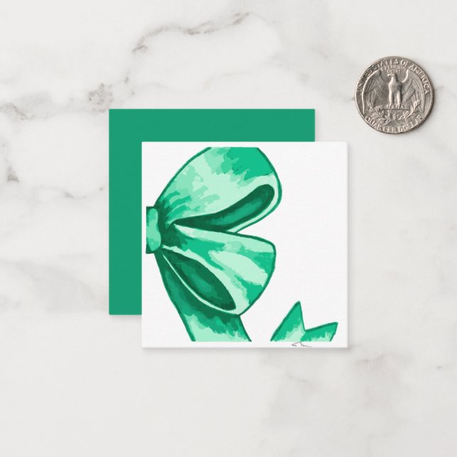 Green Watercolor Bow Enclosure Card (Front/Back In Situ)