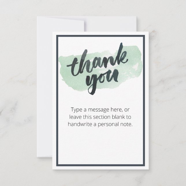 Green Watercolor Brush Calligraphy Thank You Card (Front)