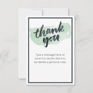 Green Watercolor Brush Calligraphy Thank You Card