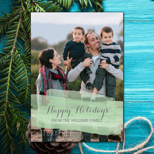 Green Watercolor Brushstroke Holiday Photo Card (Green Watercolor Brushstroke Holiday Photo Card)