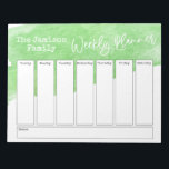 Green Watercolor Brushstroke Weekly Planner Notepad<br><div class="desc">In this fun design, I've covered the top of the background in a green watercolor brush stroke. The phrase "Weekly Planner" was rendered in a casual handwriting font and has been placed, as a graphic, at the top of the page. Use the template fields to add your details as you...</div>