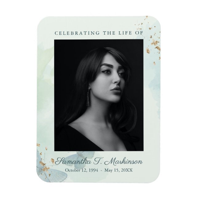 Green Watercolor Butterfly Funeral Services Magnet (Vertical)