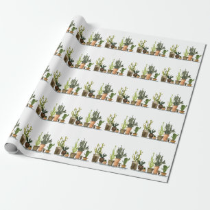 Green Watercolor Cacti: Hand Drawn Pots Wrapping Paper