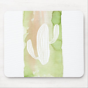 Green Watercolor Cactus Silhouette Mouse Mat