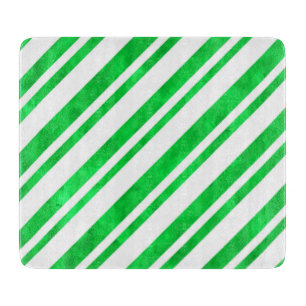 Green Watercolor Candy Cane Stripes Cutting Board