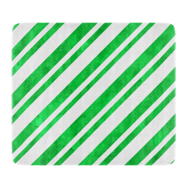 Green Watercolor Candy Cane Stripes Cutting Board (Front)