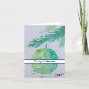 Green Watercolor Christmas Ball Card