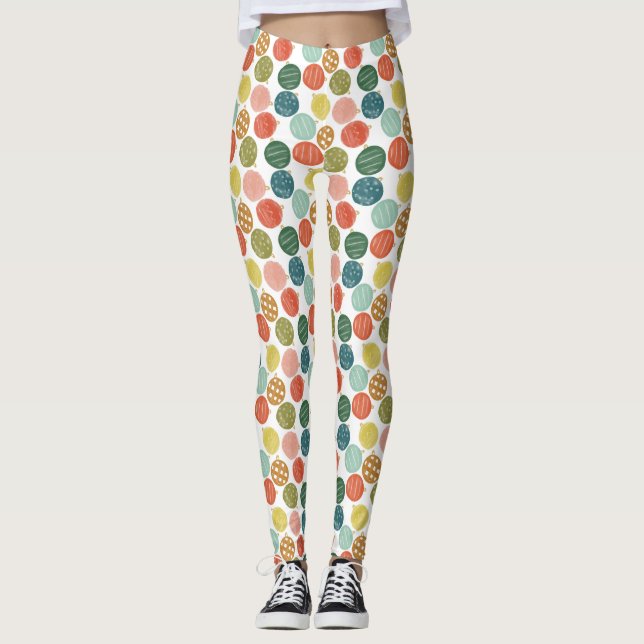 Green Watercolor Christmas Ornaments Pattern Leggings (Front)