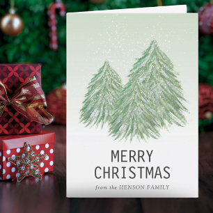 Green Watercolor Christmas Tree Artistic Holiday C Card