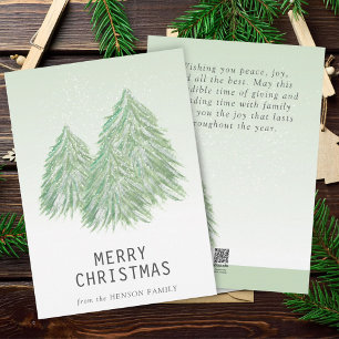 Green Watercolor Christmas Tree Artistic Holiday Card