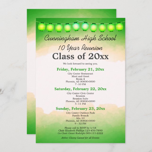 Green Watercolor Class Reunion Template (Front/Back)