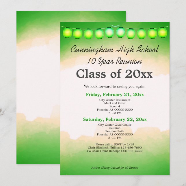 Green Watercolor Class Reunion Template (Front/Back)