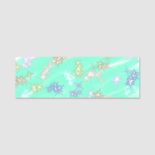 Green watercolor colourful glitter sparkle pattern name tag