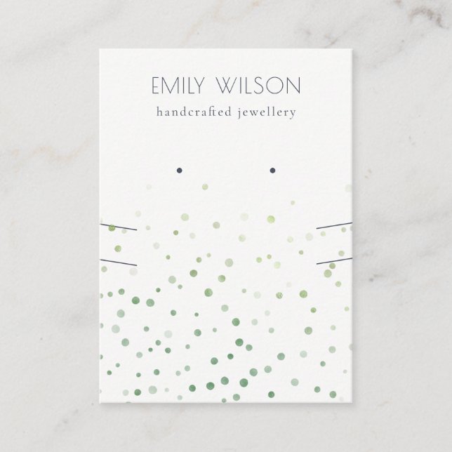 Green Watercolor Confetti Earring Necklace Display Business Card (Front)
