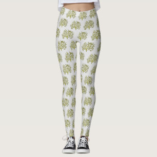 Green watercolor coral tree leggings