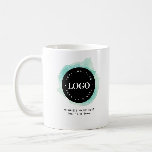 Green Watercolor Custom Business Company Logo Text Coffee Mug (Left)
