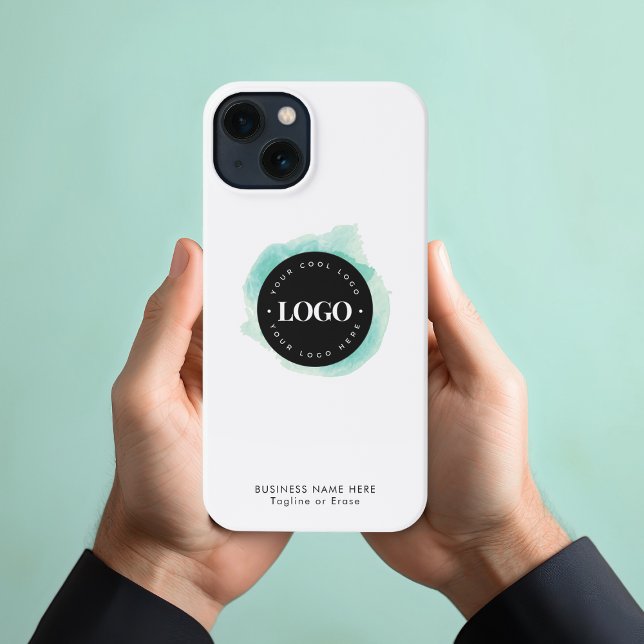Green Watercolor Custom Business Company Logo Text iPhone Case (Creator Uploaded)