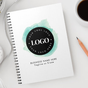 Green Watercolor Custom Business Company Logo Text Notebook