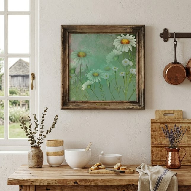 Green Watercolor Daisy Flowers Poster (Creator Uploaded)