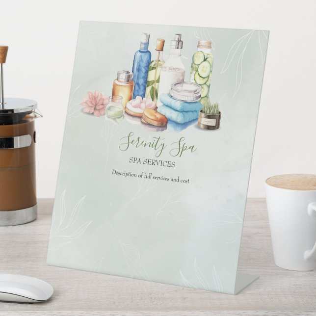 Green Watercolor Day Spa and Wellness Pedestal Sign (In SItu)