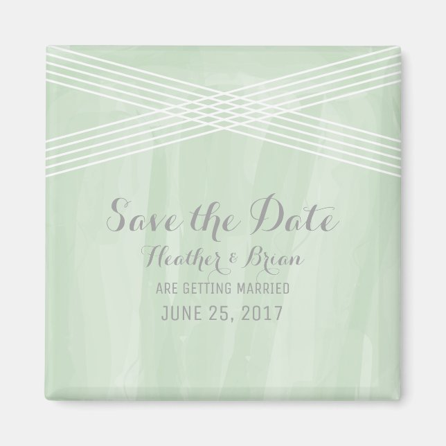 Green Watercolor Deco Save the Date Magnet (Front)