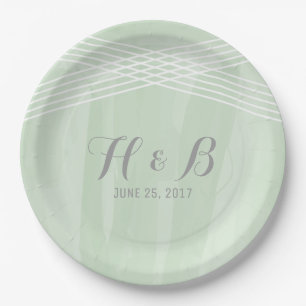 Green Watercolor Deco Wedding Paper Plate